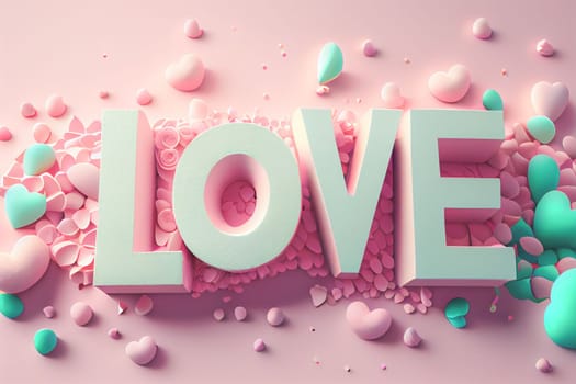 Holiday Greeting Card for Valentine Day with pastel background. Love valentine concept 3d render.