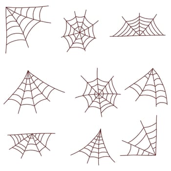 Web spider cobweb set. Halloween element. Trick or treat concept. Vector illustration in hand drawn style