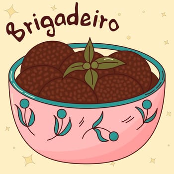 Brazilian traditional food. Brigadeiro. Vector illustration in hand drawn style