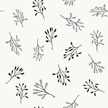 Hand drawn leaves floral greenery for design. Ink drawn greenery element, seamless pattern
