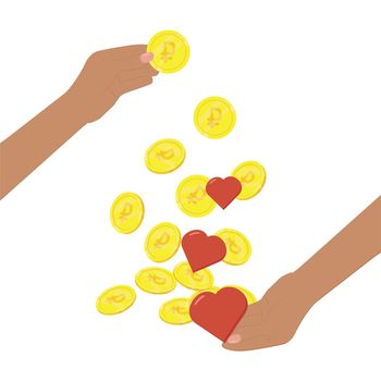People hands with hearts for charity donation.