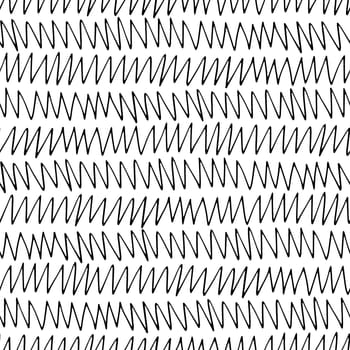 Hand drawn ink doodle simple zigzag pattern. Monochrome colors. Expressive seamless abstract background in black and white. Trendy brush marks. Vector illustration