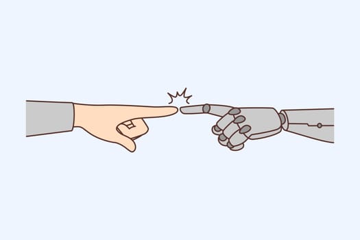 Human and robot touch hands