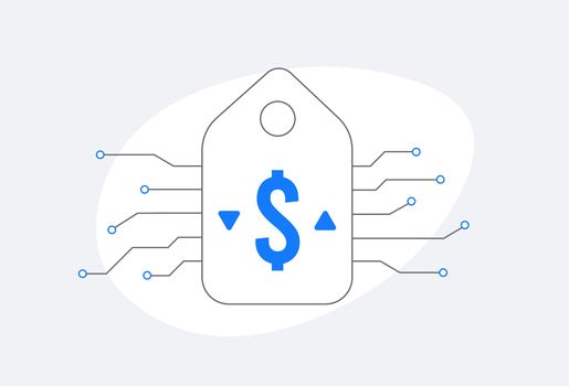 AI Pricing optimization concept. AI-driven online dynamic pricing intelligence icon. Artificial Intelligence and machine learning techniques for price optimization