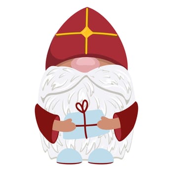Gnome saint nicholas character. Saint Nicholas with a gift. Vector isolated illustration.