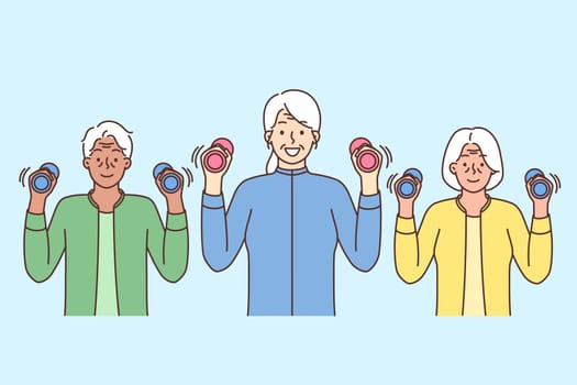 Smiling elderly people workout together