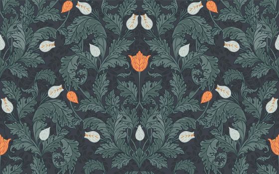Floral vintage seamless pattern for retro wallpapers. Enchanted Vintage Flowers. Arts and Crafts movement inspired. Design for wrapping paper, wallpaper and clothes.