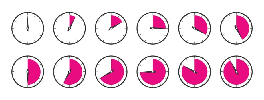 Horizontal set of analog clock icon