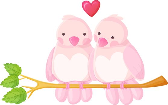 Lovely birds couple on a branch. Romantic characters concept.