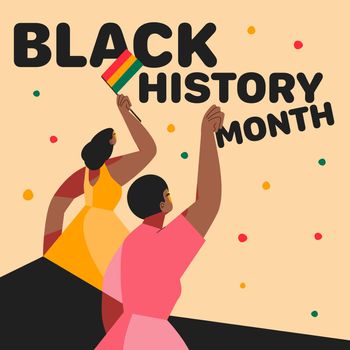African cartoon girls raising their fists, Black History Month, a symbol of their strength