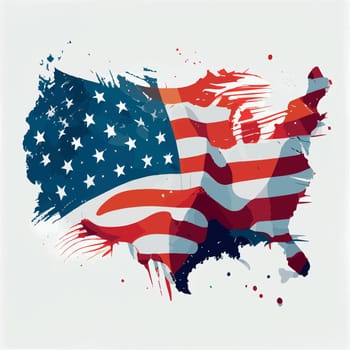 Realistic abstract flag of USA in the form of a map of america, independence day of the country, national traditions
