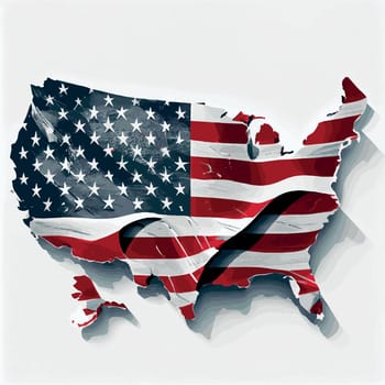 Realistic abstract flag of USA in the form of a map of america, independence day of the country, national traditions
