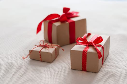 Valentines Day, birthday and holidays, gifts and presents with red ribbons