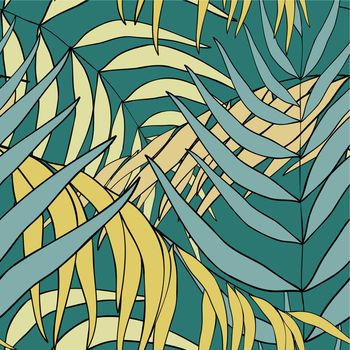 Green leaf pattern texture abstract background. Green tropical leaves. Vector illustration