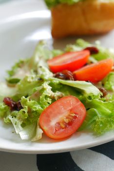 red cherry tomato and lettuce on a plate