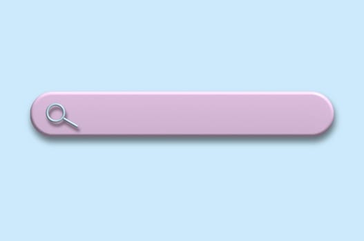 Pink search bar on a blue background, data entry column. 3D illustration