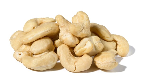 A bunch of cashew nuts on a white isolated background