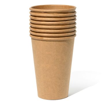 Empty brown paper disposable cups on a white background, concept eco-friendly