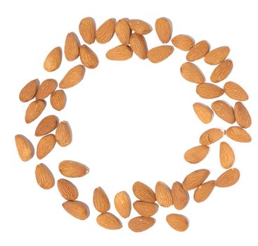 Almond kernel on a white isolated background, top view