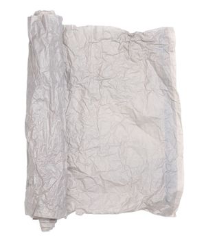 Roll of gray crumpled paper isolated on white background