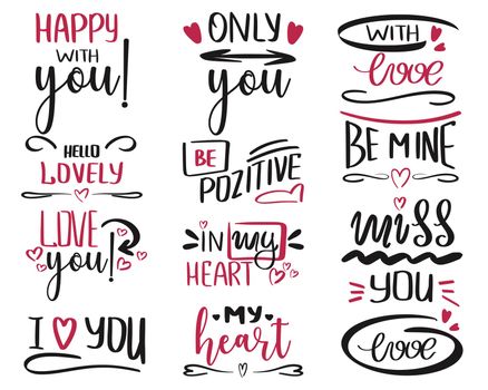 Handwritten romantic lettering about love Calligraphy vector illustration