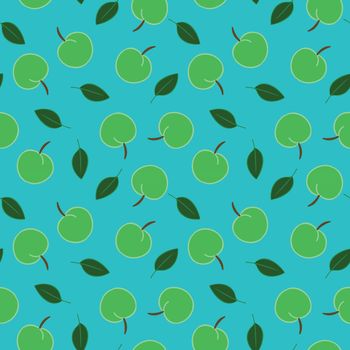 Green apple and leaf repeat pattern vector illustration