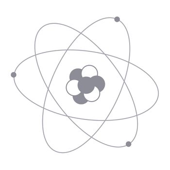Atom model. Electrons rotating around the nucleus of an atom. Flat style. Vector.