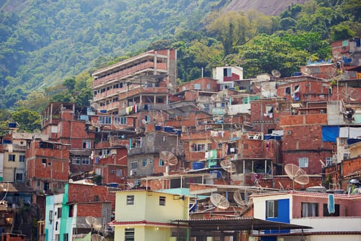 The crowded parts of Rio. slums on a mountainside in Rio de Janeiro, Brazil.