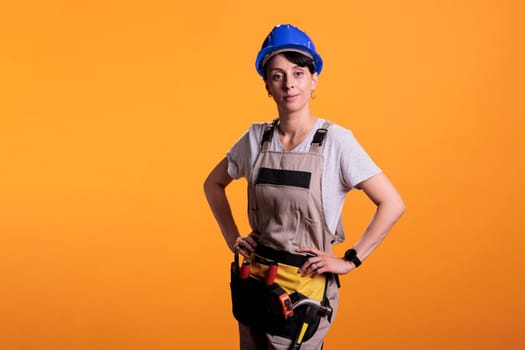Portrait of woman dressed as construction worker