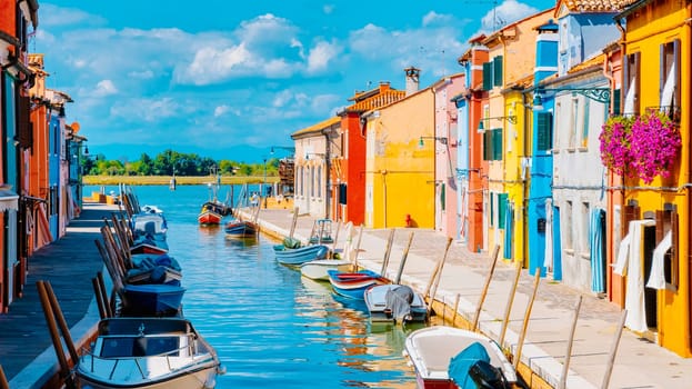 colorful streets of the village Burano Venice Italy colourful canal whit boats and vibrant house