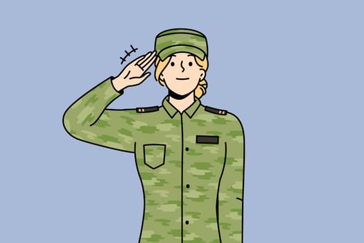 Female soldier in uniform saluting