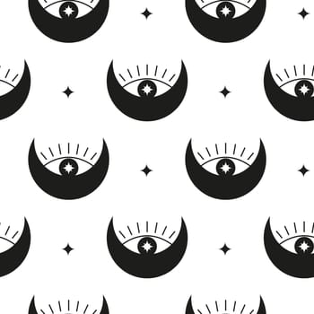Seamless pattern with crescents and third eye.