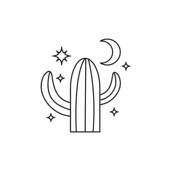 Hand drawn outline celestial cactus.