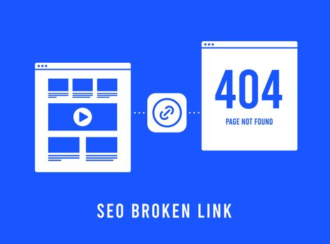 SEO Broken Link concept. Search engine optimization internal broken link or dead external backlinks. Broken link building - find and fix old dead seo links. Vector illustration