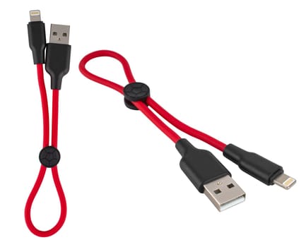 cable with USB connector and Lightning on a bnl background in isolation
