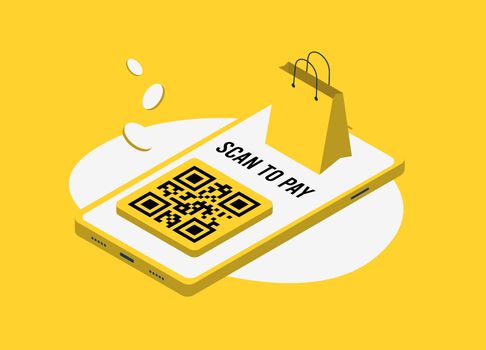 QR code payment - contactless and cashless payment method by scanning qr-code with mobile smartphone app. Scan to pay with qr codes vector illustration concept