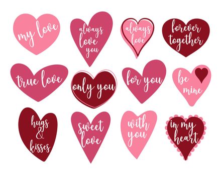 Hearts with quotes about love set