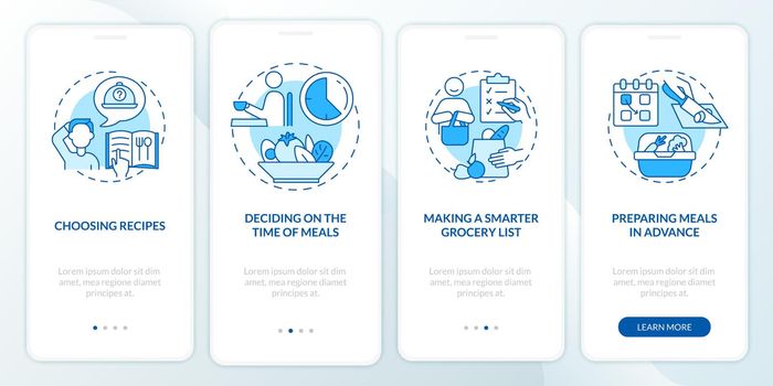 Meal planning basics blue onboarding mobile app page screen