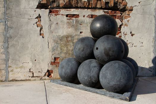 Old cannon balls at Fort Zachary Taylor National Historic State Park, Key West, Florida