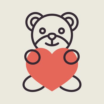 Teddy holding in the paws of big heart icon