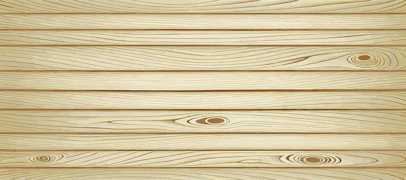Panoramic light wood texture with knots, plank background - Vector