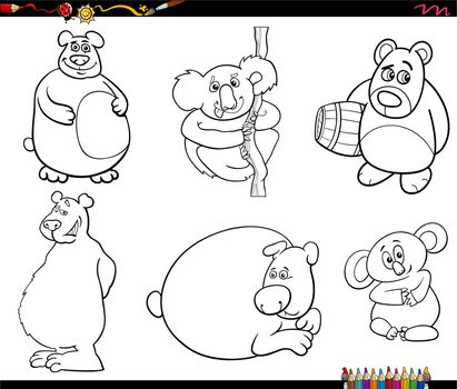 funny cartoon bears animal characters set coloring page