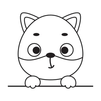 Coloring page cute little fox head. Coloring book for kids. Educational activity for preschool years kids and toddlers with cute animal. Vector stock illustration