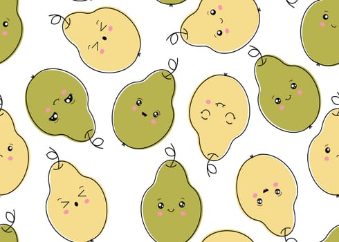Seamless pattern green pears on a white background.Vector illustration for your design.