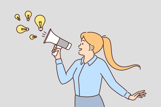 Smiling businesswoman with megaphone generate business ideas