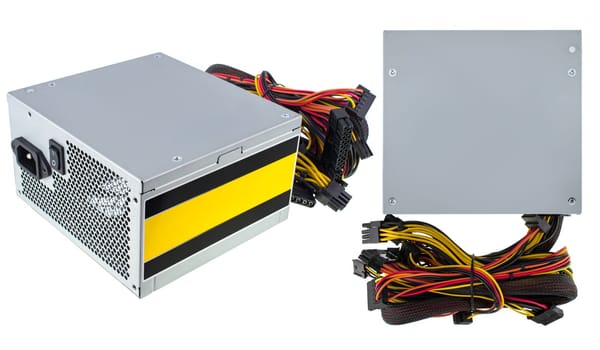 power supply for a computer, a spare part for a computer, on a white background