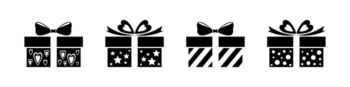 Black gift icon set. Collection of vector gift box