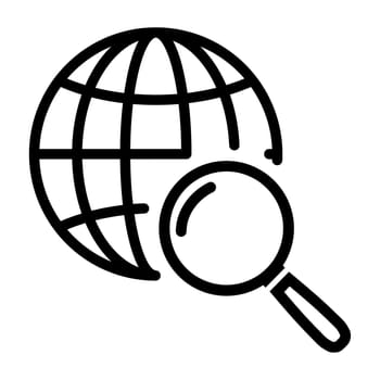 Global search line icon Globe with magnifier symbol