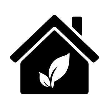 House with plant icon in black