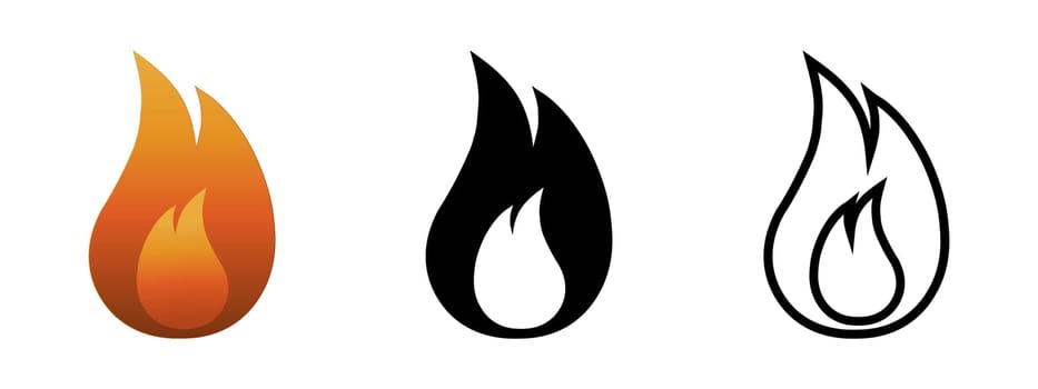 Fire flame icon set in flat. Fire symbols.